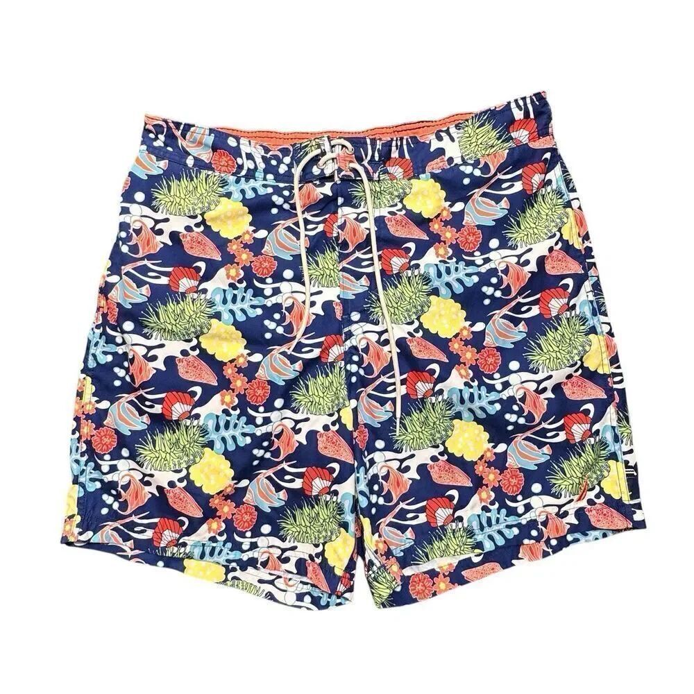 Nautica Mens Sz XL Tropical Fish Coral Aquarium Lined Swim Trunks Board Shorts